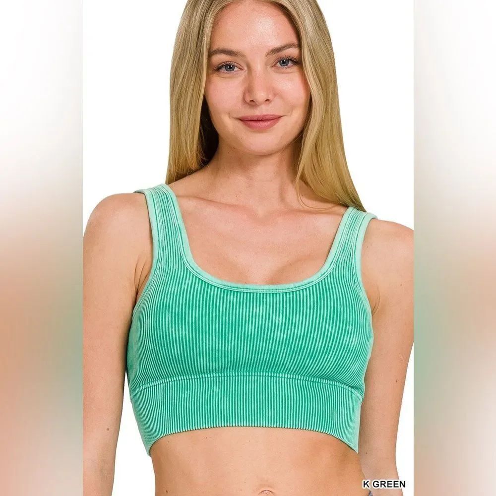 Zenana Outfitters k green Ribbed Sports Bra/ crop top. NTW-6317A